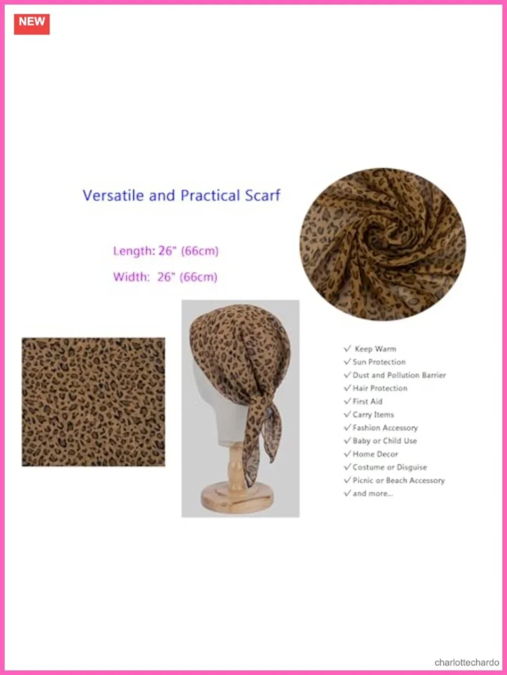 Chiffon Scarf Leopard Print Square Bandana Head Scarf Hair Wrap